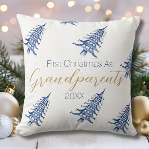 Blue  White Pagoda Christmas Tree First Christmas Cushion