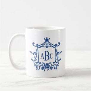 Blue White Pagoda Flower Frame Monogram Initials Coffee Mug