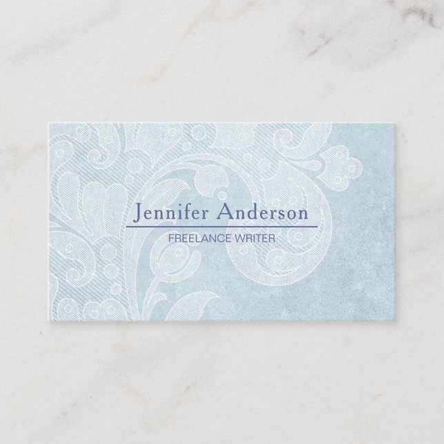 Blue White Paisley Business Card (Front)