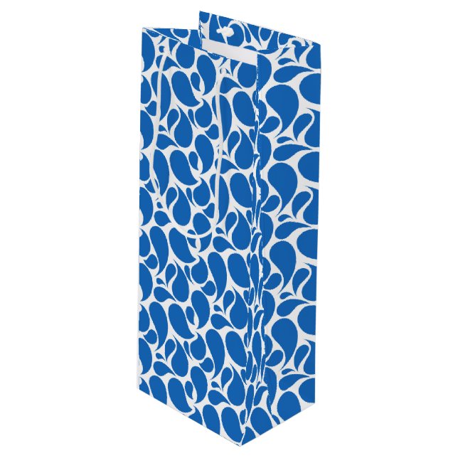 BLUE & WHITE PAISLEY PATTERNS WINE GIFT BAG (Front Angled)