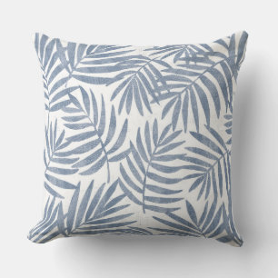 Blue & White Palm Leaf Throw Pillow