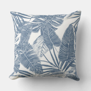 Blue & White Palm Leaf Throw Pillow