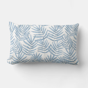 Blue & White Palm Leaves Lumbar Pillow