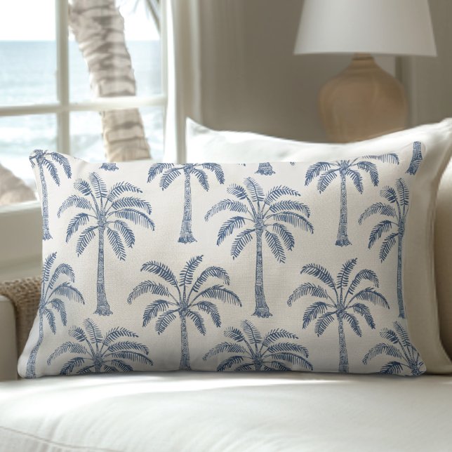 Blue & White Palm Tree Lumbar Pillow (Creator Uploaded)