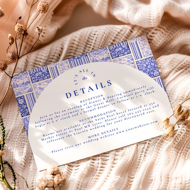 Blue White Patchwork Toile Wedding Enclosure Card (Creator Uploaded)