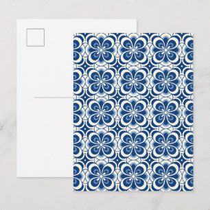 Blue & white pattern background postcard