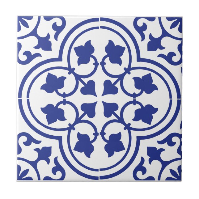 Blue & White Pattern Ceramic Tile (Front)