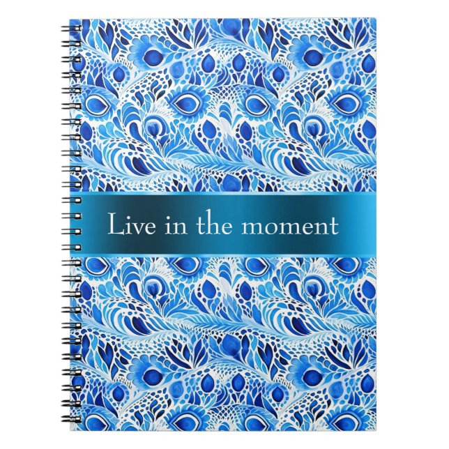 Blue White Peacock Feathers   Notebook (Front)