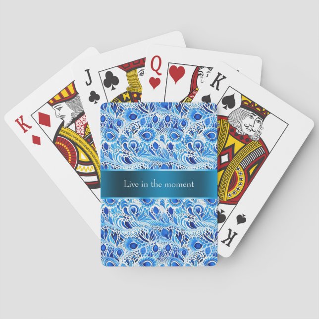 Blue White Peacock Feathers   Playing Cards (Back)