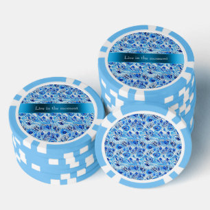 Blue White Peacock Feathers Poker Chips