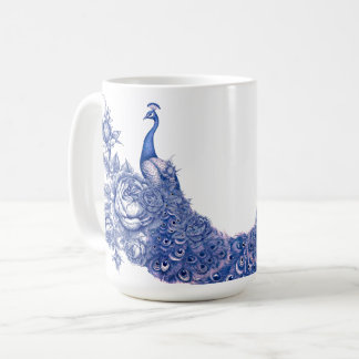 Blue White Peacock Rose Coffee Mug