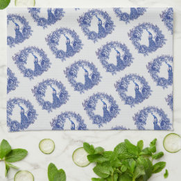 Blue White Peacock Rose Tea Towel
