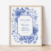 Blue White Peony Chinoiserie Bridal Shower Welcome
