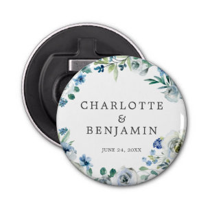 Blue White Peony Floral Custom Spring Wedding Bottle Opener