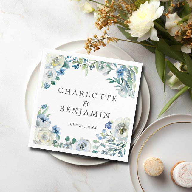 Blue White Peony Floral Custom Spring Wedding Napkin (Creator Uploaded)