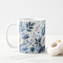 Blue & White Peony Floral Mug – Elegant Botanical 