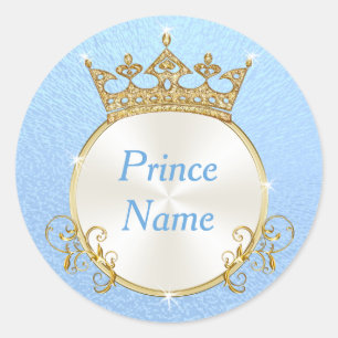 Blue White Personalise Prince Baby Shower Stickers