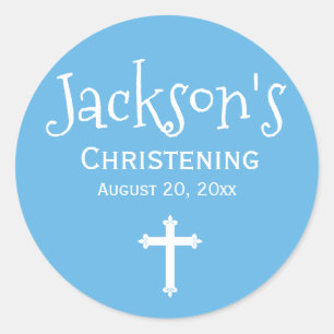 Blue White Personalised Christening Sticker Cross