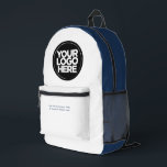 Blue White | Personalised Corporate Logo and Text Printed Backpack<br><div class="desc">Classic Navy Blue and white | Personalised Corporate Logo and Text Modern Business Printed Backpack</div>