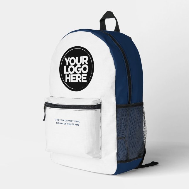 Blue White | Personalised Corporate Logo and Text Printed Backpack (Back Corner Right)