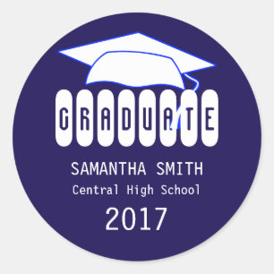 Blue & White Personalised Graduation Cap Sticker