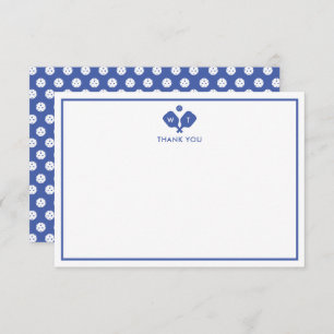 Blue White Personalised Monogram Pickleball Thank You Card