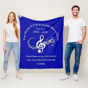 Blue White Personalised Music Note Throw Blanket