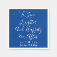 Blue White Personalised Script Wedding Reception