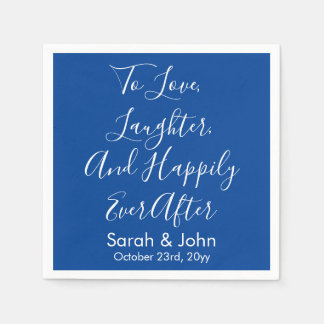 Blue White Personalised Script Wedding Reception  Napkin