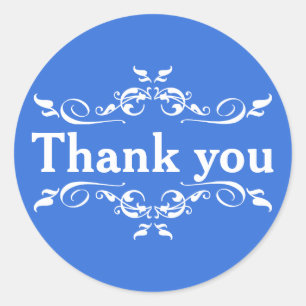 Blue & White Personalised Thank You Classic Round Sticker