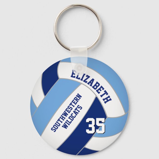 blue white personalised volleyball key ring (Front)