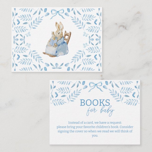 Blue White Peter the Rabbit Beatrix Baby Shower Enclosure Card (Front/Back)