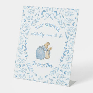 Blue White Peter the Rabbit Beatrix Baby Shower Pedestal Sign