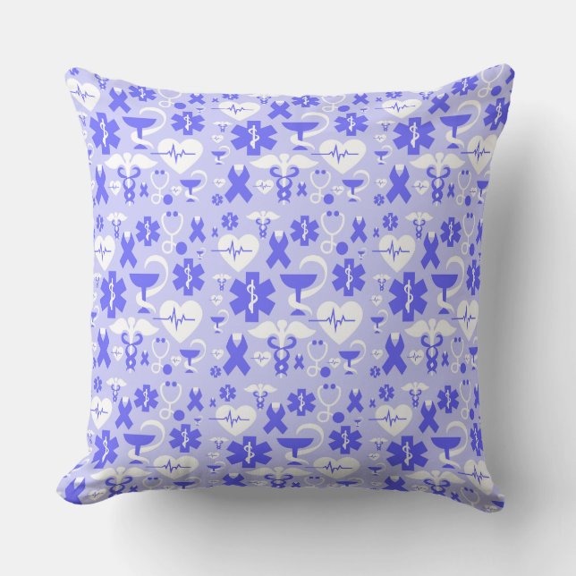 Blue white pharmacy element pattern cushion (Front)