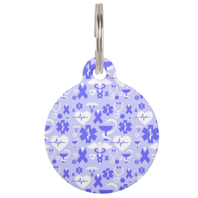 Blue white pharmacy element pattern pet tag (Front)