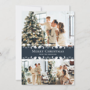 Blue White Photo Collage Merry Christmas Card