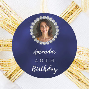 Blue white photo diamonds classic round sticker