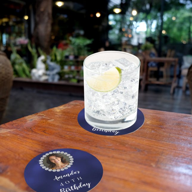 Blue white photo diamonds round paper coaster (Creator Uploaded)