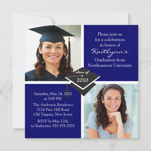 Blue & White Photo Graduation Invitation (Front)