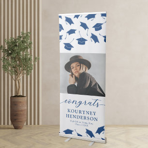 Blue White Photo Graduation Party Retractable Banner