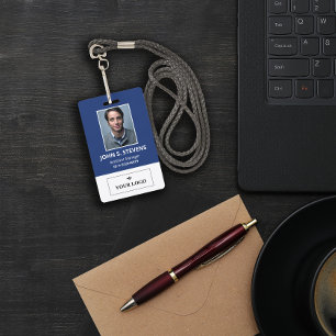 Blue White Photo & Logo Employee ID Badge