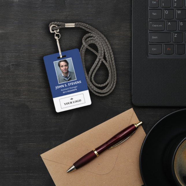 Blue White Photo & Logo Employee ID Badge (Creator Uploaded)