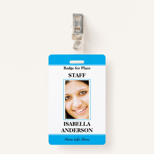 Blue white photo Staff ID ID Badge (Front with Clip)