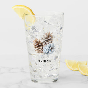 Blue White Pine Cones Christmas Glass