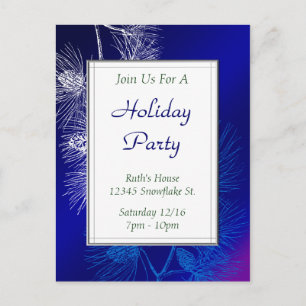 Blue White Pine Custom Holiday Party Postcard
