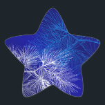 Blue White Pine Pattern Sticker Template<br><div class="desc">Winter holiday art with an elegant pattern of pine boughs and pinecones in blue and white on an icy background of blues and violet.</div>