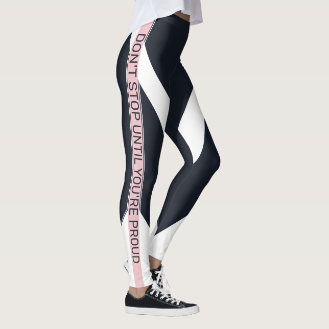 Blue white & pink motivational geometrical stripes leggings (Right)