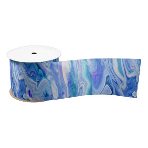 Blue White Pink Teal Lilac Marble Agate Abstract Satin Ribbon