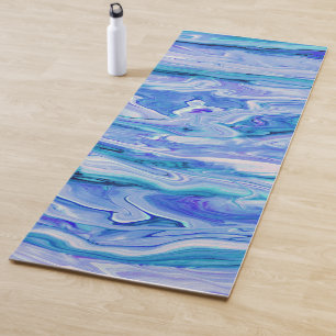 Blue White Pink Teal Lilac Marble Agate Abstract Yoga Mat