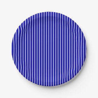 Blue White Pinstripe Paper Plate